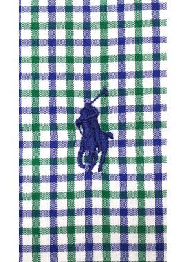 POLO RALPH LAUREN CUSTOM FIT SHIRT 100% COTTON GREEN, BLUE & WHITE Sz SMALL, S